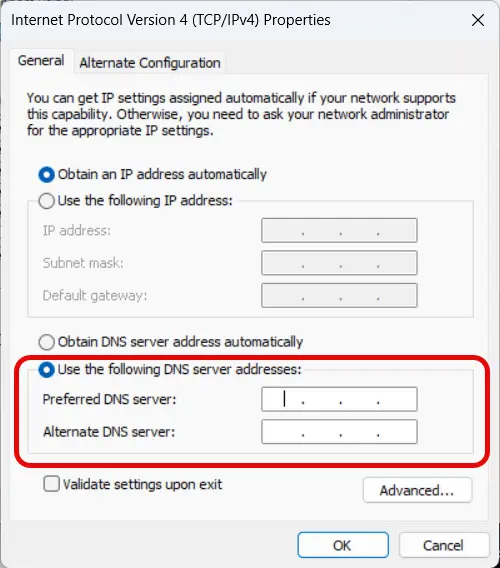 تنظیمات dns