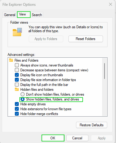 نمایش فایل های هیدن شده ویندوز