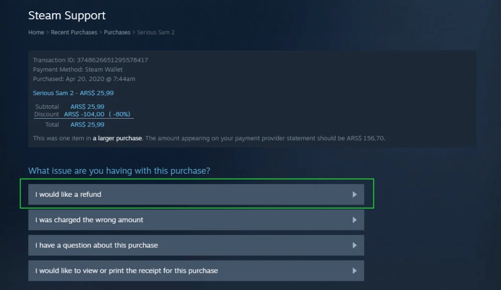 ریفاند بازی در استیم 