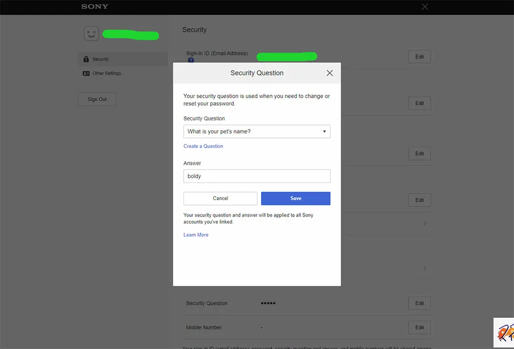 سوال امنیتی اکانت psn